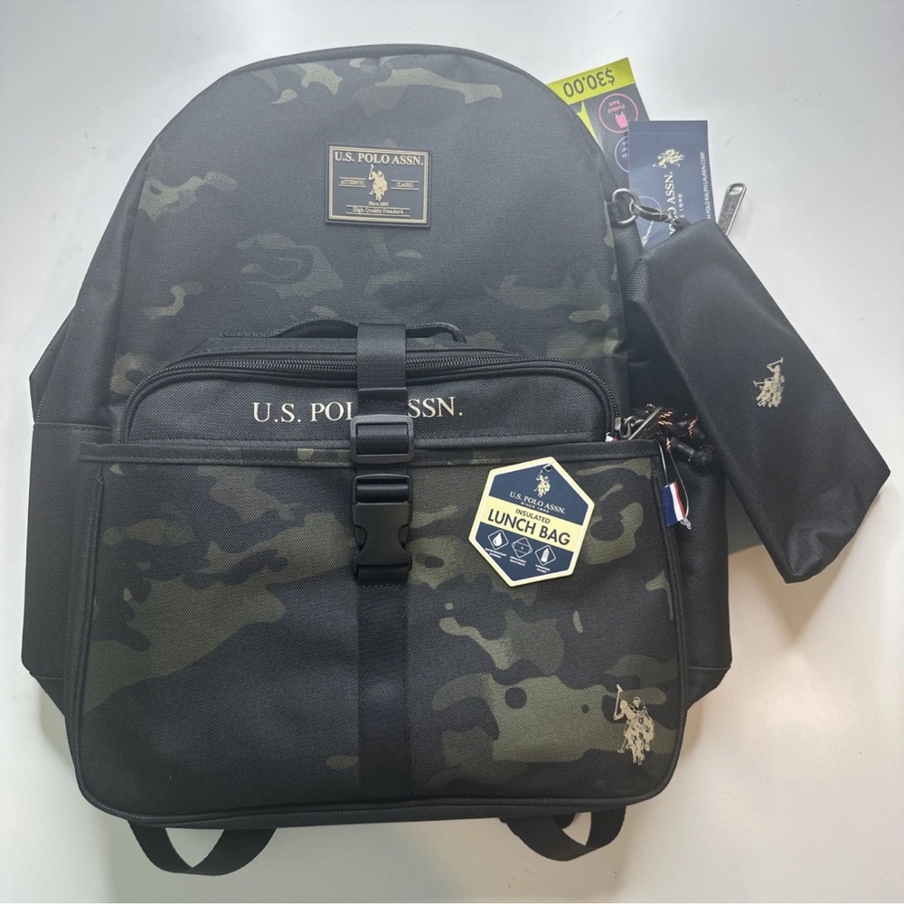 U.S. Polo Assn. Black and Green Camouflage Backpack